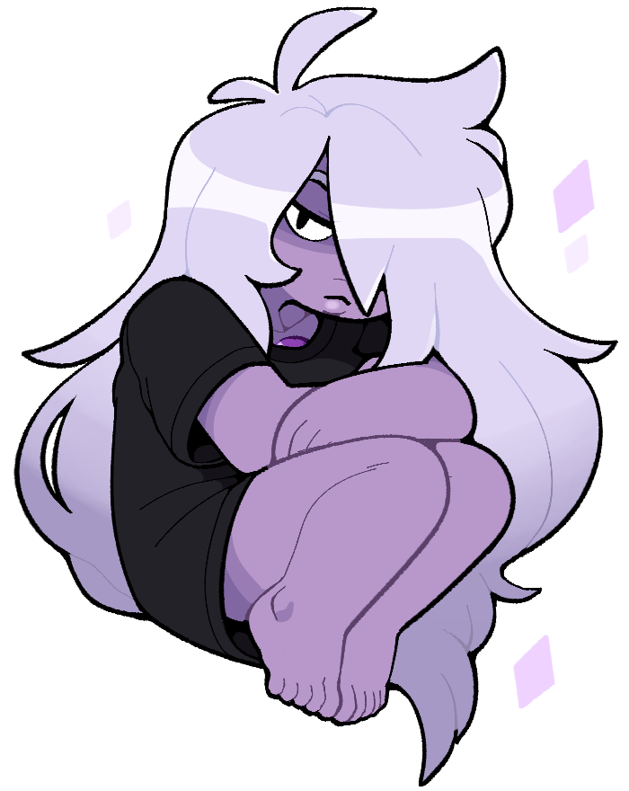 1girl alternate_costume amethyst_(steven_universe) barefoot chest_jewel colored_skin discount-supervillain gem hair_over_one_eye long_hair plump purple_skin solo steven_universe white_hair