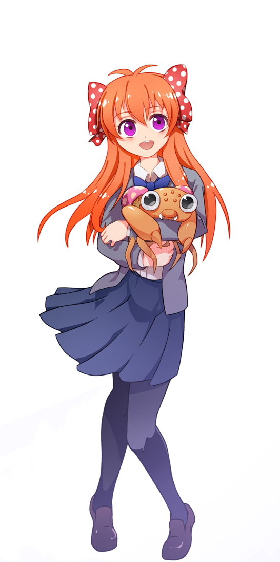 10s 1girl antenna_hair black_pantyhose bow brown_hair carrying color_connection crossover gekkan_shoujo_nozaki-kun gen_1_pokemon hair_bow hair_ribbon long_hair look-alike looking_at_viewer nintendo pantyhose paras pleated_skirt pokemon pokemon_(creature) polka_dot polka_dot_bow purple_eyes ribbon sakura_chiyo school_uniform shoes simple_background skirt trait_connection white_background xin_yu_hua_yin zxyon2008