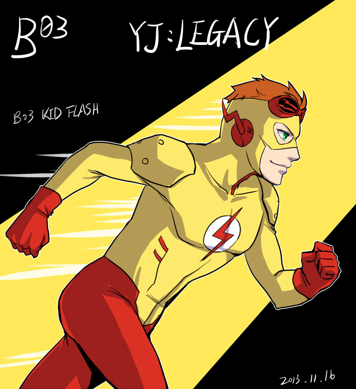 1boy character_name dc_comics flash_(series) gloves kid_flash lightning_bolt_symbol male_focus mask orange_hair riyan running solo wally_west young_justice:_invasion