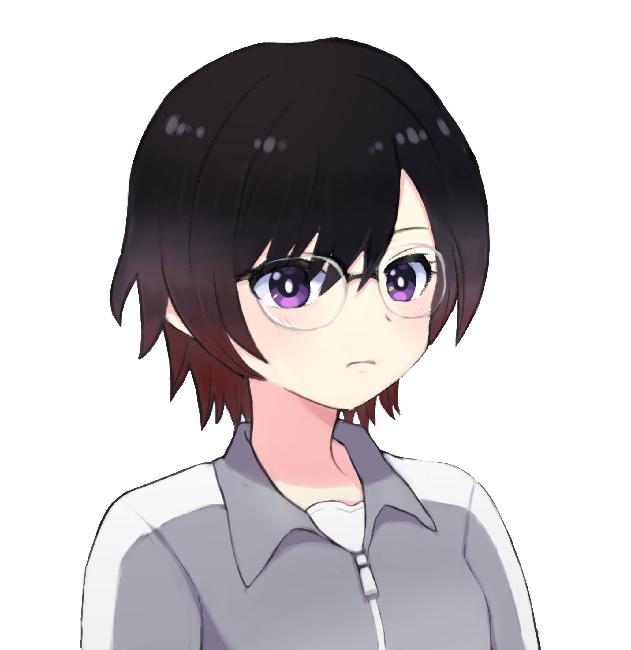 1girl architect_(crossover_nexus) black_hair crossover_nexus_project crossover_nexus_series glasses gradient_hair highres iinano_(inanosuke) isekai_monogatari_series jacket multicolored_hair purple_eyes red_hair short_hair track_jacket track_suit transparent_background
