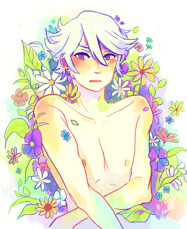 1boy earrings fire_emblem fire_emblem_awakening fire_emblem_fates flower h_a_z_e_l inigo_(fire_emblem) jewelry laslow_(fire_emblem) nintendo topless_male