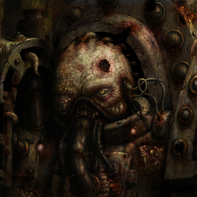 1boy adeptus_astartes armor body_horror breastplate bug cable chaos_(warhammer) chaos_space_marine close-up colored_skin commentary covered_mouth cracked_armor damaged damaged_skin death_guard decay english_commentary fly green_armor green_skin insect looking_at_viewer male_focus mask mouth_mask nicholas_wolf no_headwear pauldrons pimple plague_marine portrait power_armor rotting rust shoulder_armor tentacles tube ulcer warhammer_40k warts wire wrinkled_skin yellow_eyes