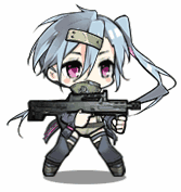 ahoge animated animated_gif ash-12.7 ash-12.7_(girls&#039;_frontline) battle_rifle blue_hair boots bullpup chibi covered_mouth girls&#039;_frontline gun hair_ornament jacket lowres non-web_source open_clothes open_jacket purple_eyes rifle saru shak-12 solo thigh_boots thighhighs victory_pose weapon wiping_face
