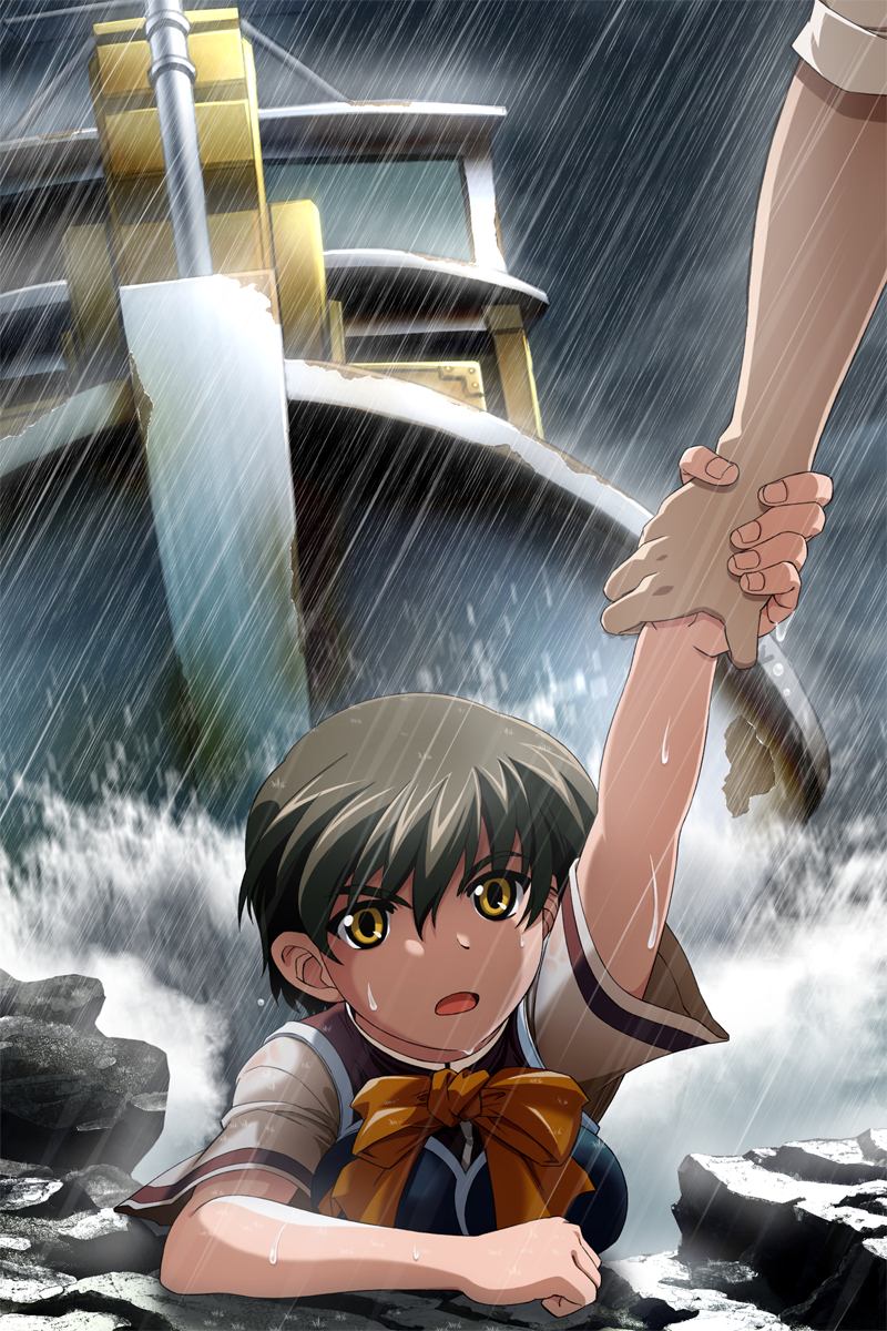 1girl edelweiss game_cg highres hinata_mizuki katakura_shinji ship short_hair watercraft wet