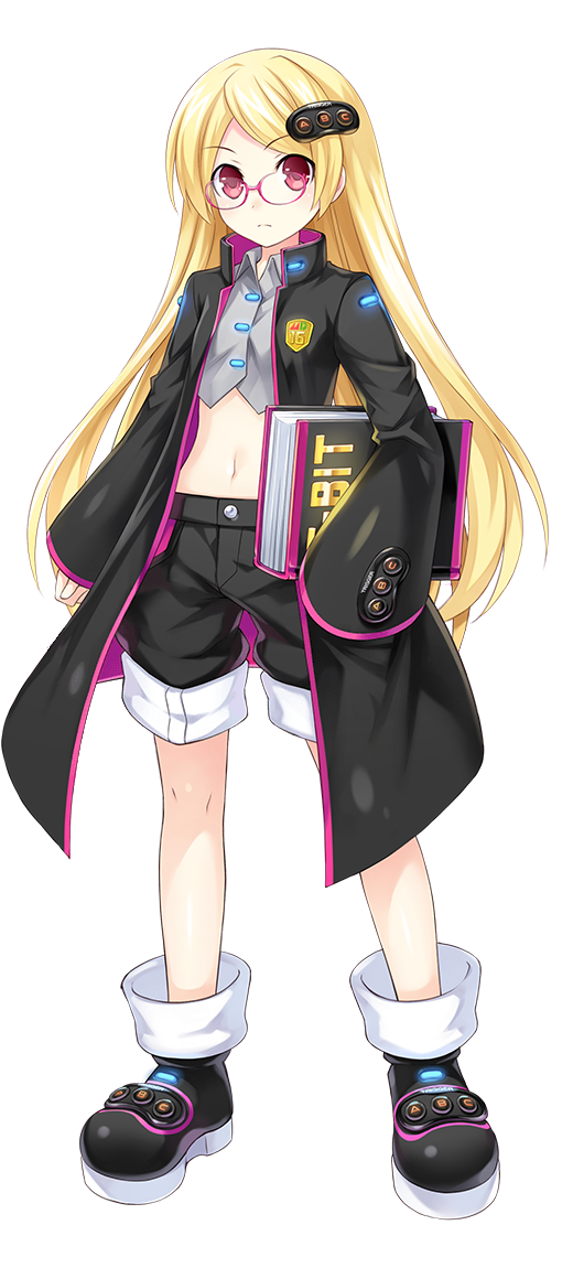 1girl blonde_hair book choujigen_taisen_neptune_vs_sega_hard_girls female_focus game_console glasses hair_ornament long_hair red_eyes sega sega_hard_girls sega_mega_drive sega_mega_drive_(sega_hard_girls) solo transparent_background tsunako