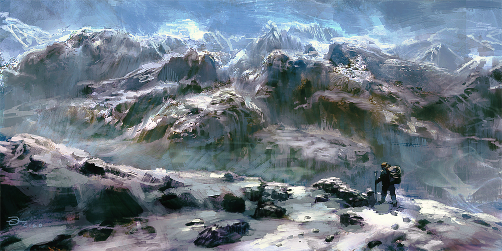 1boy dannoura_yuuki hiking male_focus mountain original scenery signature snow solo