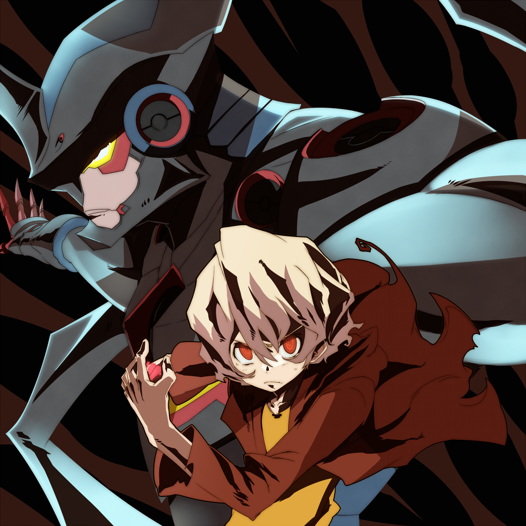 00s 1boy aged_down bad_id bad_pixiv_id hair_between_eyes hajime_(hajime-ill-1st) lazengann lordgenome male_focus mecha red_eyes robot short_hair solo tengen_toppa_gurren_lagann
