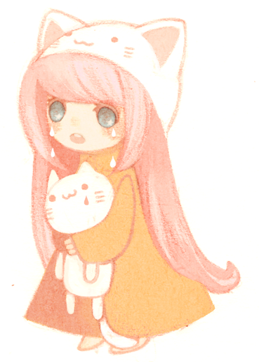 1girl :3 animal_ears animal_hat bad_id bad_pixiv_id blue_eyes cat_ears cat_hat female_focus hat long_hair marshmallow_pie megurine_luka megurine_luka_(toeto) pink_hair solo tears toeto_(vocaloid) vocaloid