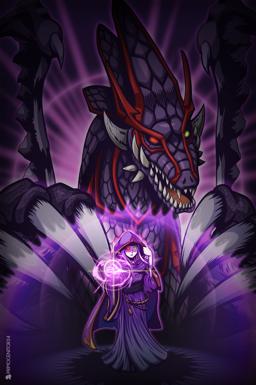 1girl aura cloak dark_aura darkness dragon dragon_claw dragon_wings fangs fire_emblem fire_emblem:_the_binding_blade full_body green_eyes heterochromia highres hood hooded_cloak idunn_(fire_emblem) nintendo primogenitor34 purple_cloak purple_robe purple_scales red_eyes robe scales sharp_teeth teeth thick_lineart transformation western_dragon wings
