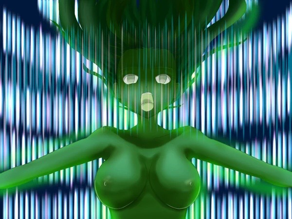 breasts cleavage completely_nude cowboy_shot digimon digimon_adventure_tri. floating_hair glowing_skin green_eyes henshin long_hair nude rosemon silhouette spirit_evolution tachikawa_mimi transformation withlike