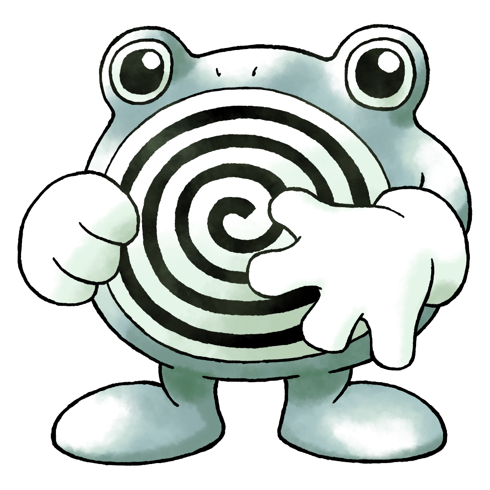 black_eyes colored_skin derivative_work fewer_digits full_body gen_1_pokemon gloves grey_skin hand_on_own_stomach nintendo no_humans no_mouth nostrils open_hand pokemon pokemon_(creature) pokemon_focus pokemon_rgby_(prototype) poliwhirl raciebeep simple_background solo standing sugimori_ken_(style) swirl transparent_background watercolor_effect white_gloves