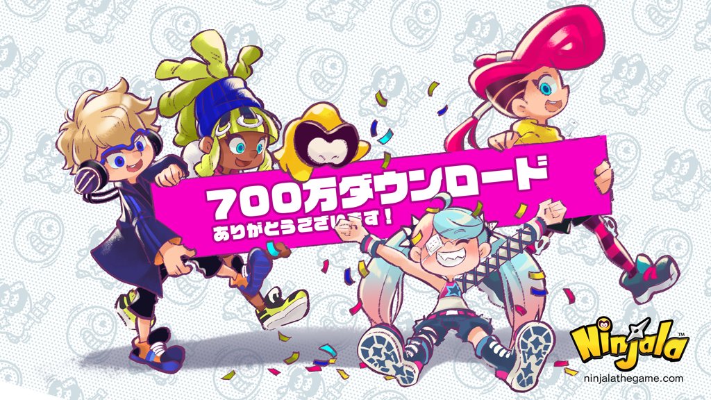 2boys 3girls ahoge aqua_eyes asymmetrical_hair belt belted_shorts berecca big_hair black_pants black_shorts blinking_inside_eyes blue-framed_eyewear blue_boots blue_coat blue_hairband blue_pupils blue_shoes blue_shorts blue_sleeves blunt_bangs boots burton_(ninjala) capri_pants carrying character_background child clenched_hands clenched_teeth closed_eyes coat collared_jacket commentary_request confetti copyright_name copyright_notice creature denim denim_shorts dreadlocks emma_(ninjala) english_text eyelashes eyepatch flat_chest fluffy_hair from_side glasses gradient_hair green_hair grin gumchi gungho hair_tubes hairband halftone halftone_background headphones holding jacket jpeg_artifacts kinky_hair knee_boots lace-up_boots lapels logo long_hair long_sidelocks looking_at_another lucy_(ninjala) medical_eyepatch multicolored_hair multicolored_shoes multiple_boys multiple_girls ninjala nose official_art one_eye_covered open_mouth orange_shoes outline pants pantyhose parted_bangs pink_belt pink_hair pink_shirt pink_thighhighs polka_dot polka_dot_background pompadour ponytail print_shirt profile purple_outline purple_thighhighs rianti-wong second-party_source semi-rimless_eyewear shadow shirt shoe_soles shoes short_hair shorts shuriken_print sidecut sidelocks sign simple_background single_bare_arm single_fishnet_armwear single_fishnet_legwear single_hair_tube single_leg_pantyhose single_sleeve sitting skinny skull_ornament sleeveless sleeveless_shirt smile sneakers socks spiked_hair_ornament star_(symbol) star_print striped_sleeves teeth thank_you thighhighs throwing throwing_confetti tongue torn_clothes torn_shorts translation_request twintails two-sided_coat two-sided_fabric two-tone_hair two-tone_shirt undercut upper_teeth_only very_long_hair walking watermark web_address white_background white_pantyhose white_shirt white_sleeves wrestling_boots yellow_jacket yellow_socks