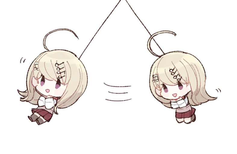1girl ahoge akamatsu_kaede blonde_hair blouse danganronpa_(series) danganronpa_v3:_killing_harmony fc female_focus fortissimo hair_ornament hairclip kneehighs miniskirt musical_note musical_note_hair_ornament open_mouth purple_eyes school_uniform shirt shoes simple_background skirt socks solo spoilers strangling sweater sweater_vest white_background white_shirt