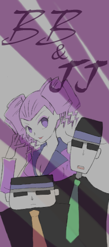 1girl 2boys bb_(legendz) hat j1_(legendz) j2_(legendz) legendz lowres multiple_boys purple_eyes purple_hair smile sunglasses