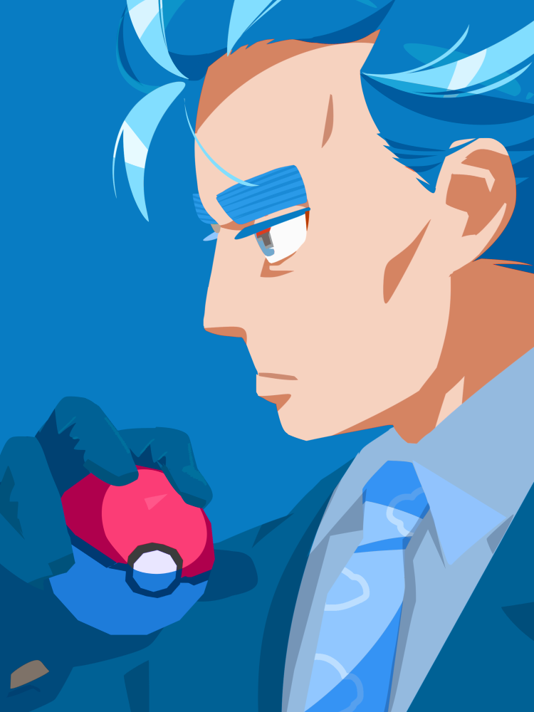 1boy black_gloves blue_background closed_mouth collared_shirt gloves holding holding_poke_ball larry_(pokemon) logi_bunbukucha male_focus necktie nintendo poke_ball poke_ball_(basic) pokemon pokemon_sv shirt simple_background solo