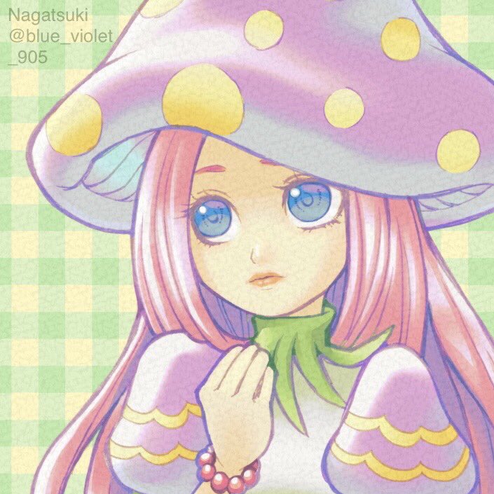 1girl blue_eyes bracelet breath_of_fire breath_of_fire_ii closed_mouth hat jewelry lips long_hair mushroom_girl nagatsuki pink_hair puffy_short_sleeves puffy_sleeves short_sleeves solo spar