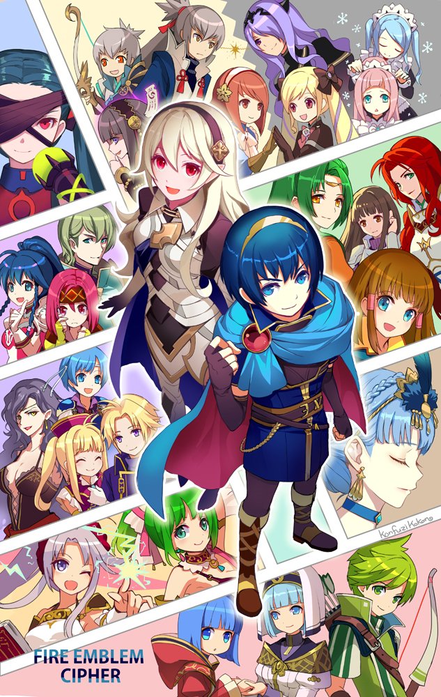 astrid_(fire_emblem) black_hair blonde_hair blue_cape blue_eyes blue_hair blue_shirt bow_(weapon) breasts brown_eyes brown_hair camilla_(fire_emblem) cape circlet clarine_(fire_emblem) cleavage cloak closed_eyes elincia_ridell_crimea elise_(fire_emblem) felicia_(fire_emblem) female_corrin_(fire_emblem) fire_emblem fire_emblem:_genealogy_of_the_holy_war fire_emblem:_mystery_of_the_emblem fire_emblem:_new_mystery_of_the_emblem fire_emblem:_path_of_radiance fire_emblem:_radiant_dawn fire_emblem:_shadow_dragon fire_emblem:_shadow_dragon_and_the_blade_of_light fire_emblem:_the_binding_blade fire_emblem:_the_blazing_blade fire_emblem:_the_sacred_stones fire_emblem:_three_houses fire_emblem_cipher fire_emblem_echoes:_shadows_of_valentia fire_emblem_gaiden fixing_hair flora_(fire_emblem) gordin_(fire_emblem) green_eyes green_hair green_shirt grey_hair hairband high_collar holding_hands horns innes_(fire_emblem) kiragi_(fire_emblem) klein_(fire_emblem) konfuzikokon kurono_kiria lene_(fire_emblem) marianne_von_edmund marth_(fire_emblem) microphone mist_(fire_emblem) mist_(path_of_radiance)_(fire_emblem) neimi_(fire_emblem) nintendo nun pink_hair pointy_ears ponytail purple_eyes purple_hair red_cloak red_eyes red_hair rhajat_(fire_emblem) sakura_(fire_emblem) shanna_(fire_emblem) shirt siblings silque_(fire_emblem) sisters smile sonia_(fire_emblem:_the_blazing_blade) tailtiu_(fire_emblem) takumi_(fire_emblem) tana_(fire_emblem) tears titania_(fire_emblem) tokyo_mirage_sessions_fe twins weapon white_hair yellow_eyes