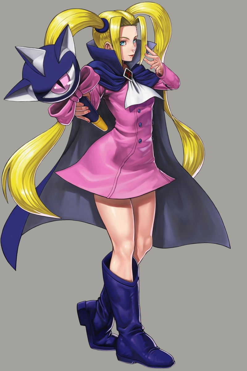 1girl akatsuki_blitzkampf ascot boots bow breasts cape en-eins_kanzen_sekai en-eins_perfektewelt germany high_heel_boots high_heels highres insignia kati_(akatsuki_en-eins) kati_(en-eins) living_weapon looking_at_viewer mace medium_breasts ponytail shinonome_(game_hakkutsu_tai) side_ponytail wand weapon