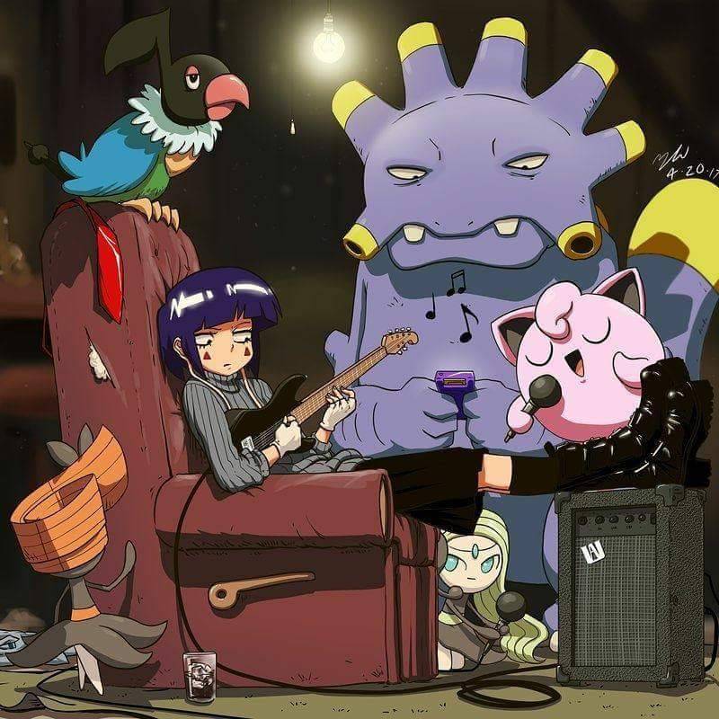 10s 1girl alternate_form artist_request beak bird boku_no_hero_academia boots breasts chair chatot closed_eyes closed_mouth cord creatures_(company) crossover electric_guitar exploud facial_mark female_focus fingerless_gloves floor game_console game_freak gen_1_pokemon gen_3_pokemon gen_4_pokemon gen_5_pokemon glass gloves green_hair guitar ice ice_cube indoors instrument jigglypuff jiro_kyoka lamp legendary_pokemon light_bulb long_hair long_sleeves looking_at_viewer looking_down meloetta microphone music musical_note mythical_pokemon nintendo open_mouth pokemon pokemon_(creature) purple_hair room shirt short_hair singing sitting skirt socks solo speaker standing striped_clothes striped_shirt teeth tongue