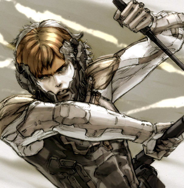 1boy cyborg fuji_(d38635s10) knife konami male_focus metal_gear_(series) metal_gear_solid_4:_guns_of_the_patriots raiden_(metal_gear) sheath solo white_hair