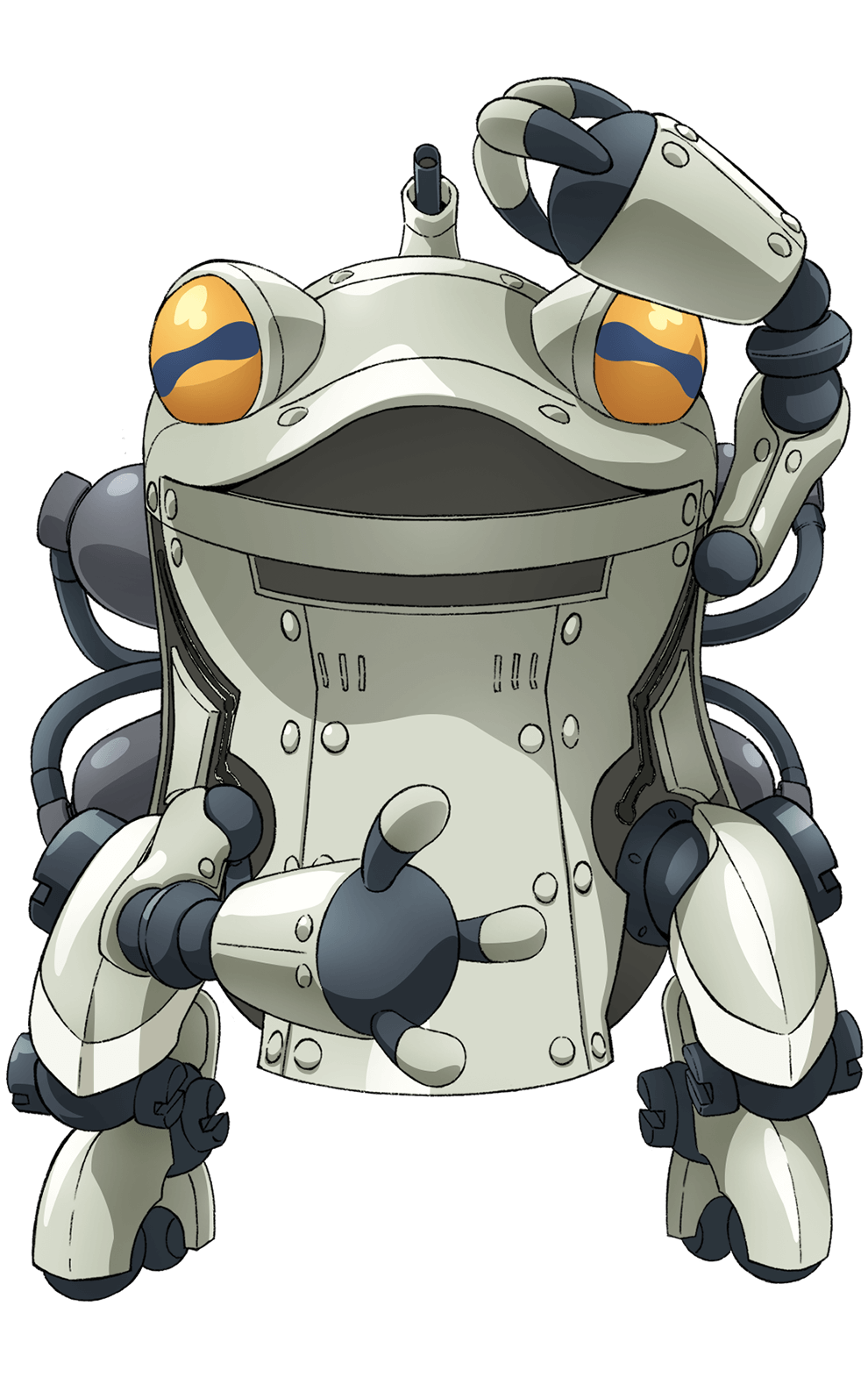arm_up full_body genjitsu_no_yohane highres looking_at_viewer love_live! love_live!_sunshine!! no_humans non-humanoid_robot official_art open_mouth robot robot_animal simple_background solo toad_(animal) tonosama_(genjitsu_no_yohane) transparent_background
