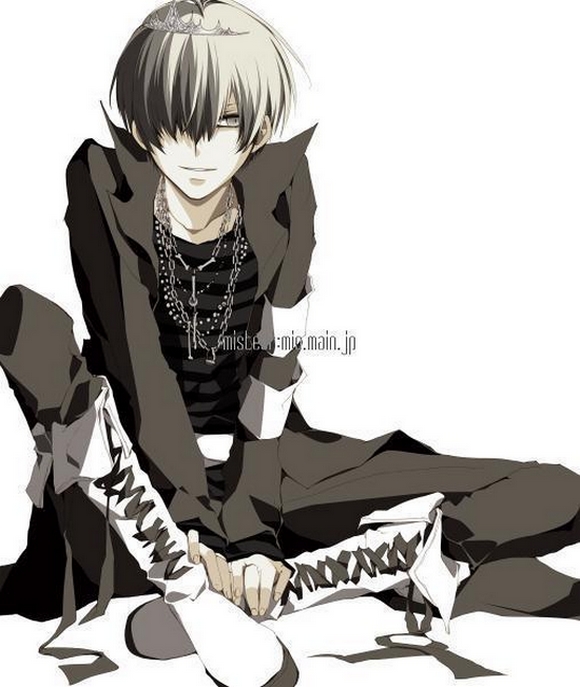 1boy bad_id bad_pixiv_id belphegor_(reborn) grin hair_over_one_eye jewelry katekyo_hitman_reborn! male_focus misteor necklace shirt simple_background smile solo striped_clothes striped_shirt tiara white_background