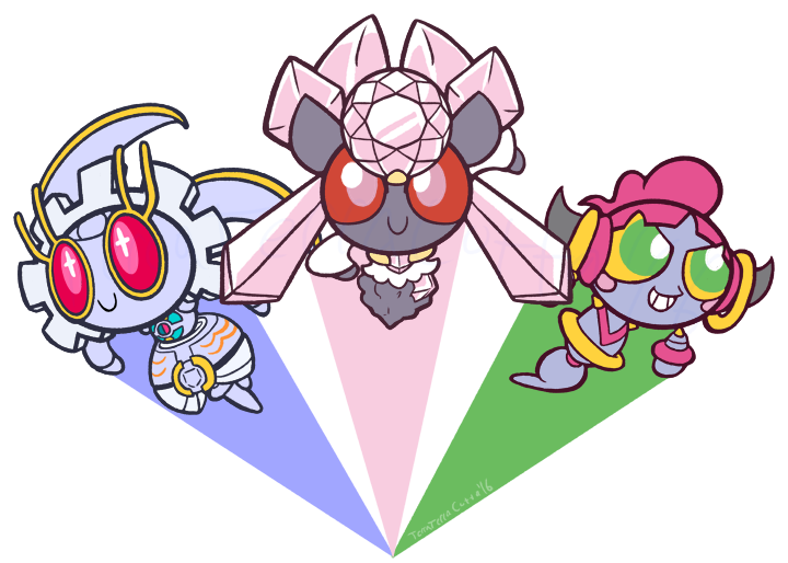 :&gt; artist_request colored_sclera creatures_(company) diancie flying full_body game_freak gen_6_pokemon gen_7_pokemon green_eyes grin hoopa hoopa_(confined) horns jewelry legendary_pokemon looking_at_viewer looking_to_the_side magearna magearna_(normal) mythical_pokemon nintendo no_humans parody pokemon pokemon_(creature) powerpuff_girls red_eyes ring simple_background smile style_parody transparent_background what yellow_sclera