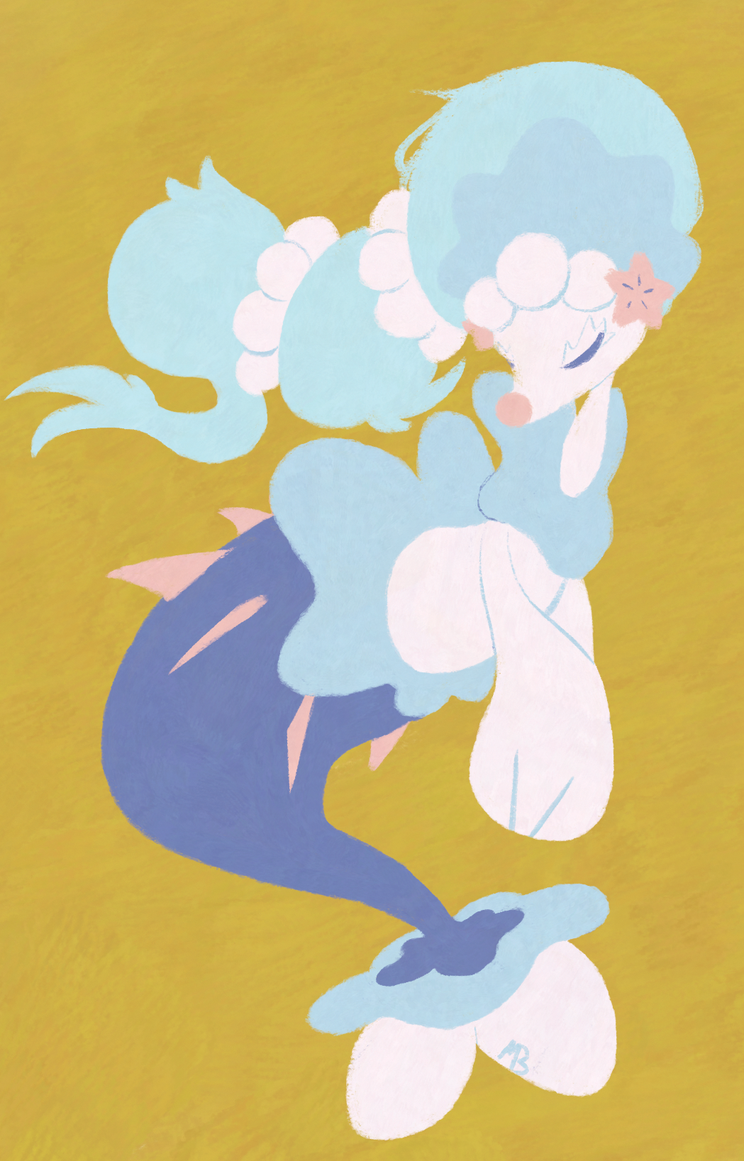 closed_eyes commentary creature english_commentary full_body gen_7_pokemon highres mattibee nintendo no_humans pokemon pokemon_(creature) primarina simple_background solo yellow_background