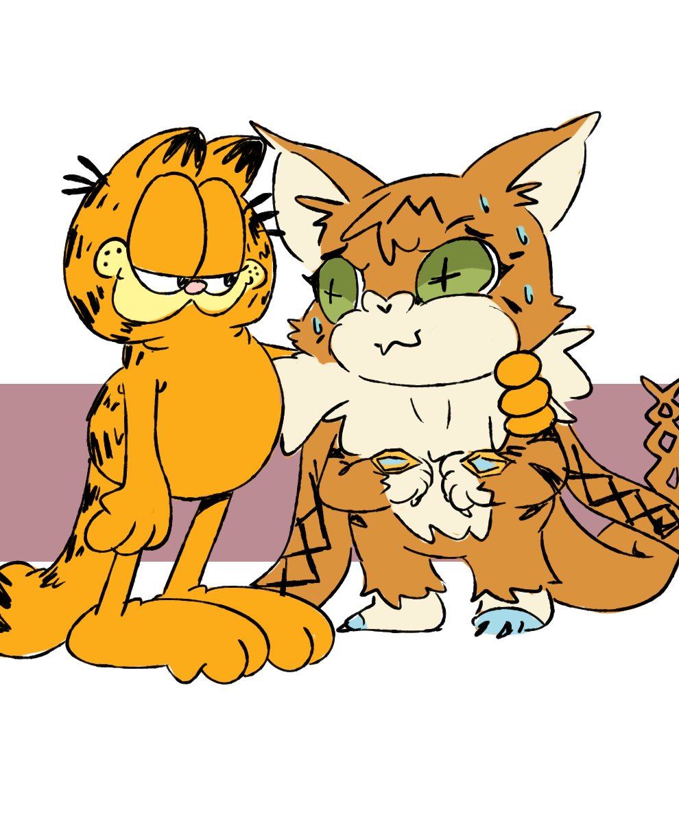 cat digimon digimon_(creature) garfield garfield_(character) highres looking_at_another meicoomon smile