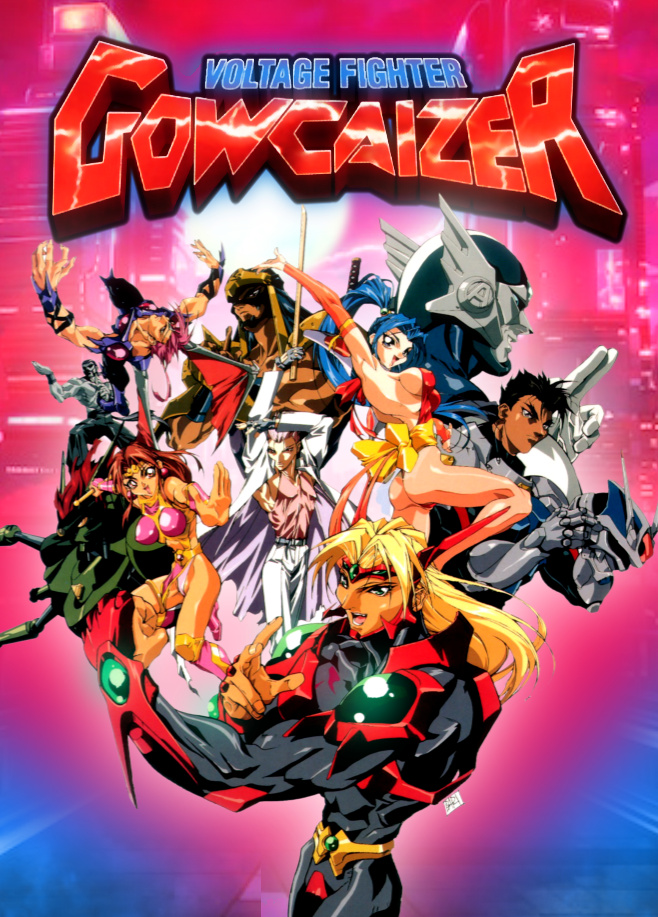 1990s_(style) armor blonde_hair breasts brider brown_hair captain_atlantis choujin_gakuen_gowcaizer fighting_stance fudomaru gowcaizer hishizaki_shaia_(gowcaizer) kaiza_gouichiro kaiza_isato kash_gyustan marion_(gowcaizer) muscular muscular_male ninja oobari_masami ponytail power_armor retro_artstyle shigure_kyosuke shigure_kyousuke sideboob son_karin sun_hualing tachibana_ikki technos_japan