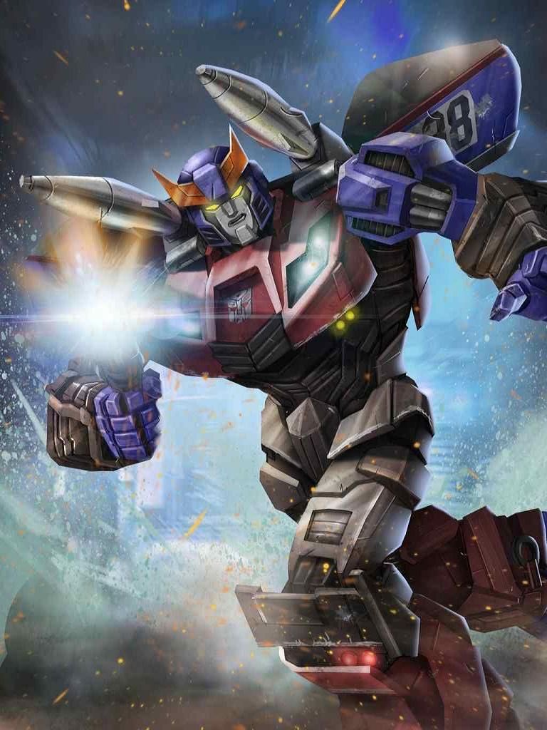 1boy aiming aiming_at_viewer artist_collaboration clenched_hand commentary dan_khanna english_commentary firing glowing glowing_eyes gun holding holding_gun holding_weapon mecha official_art open_hand open_mouth robot running shoulder_cannon smokescreen_(transformers) solo transformers transformers_legends v-fin weapon