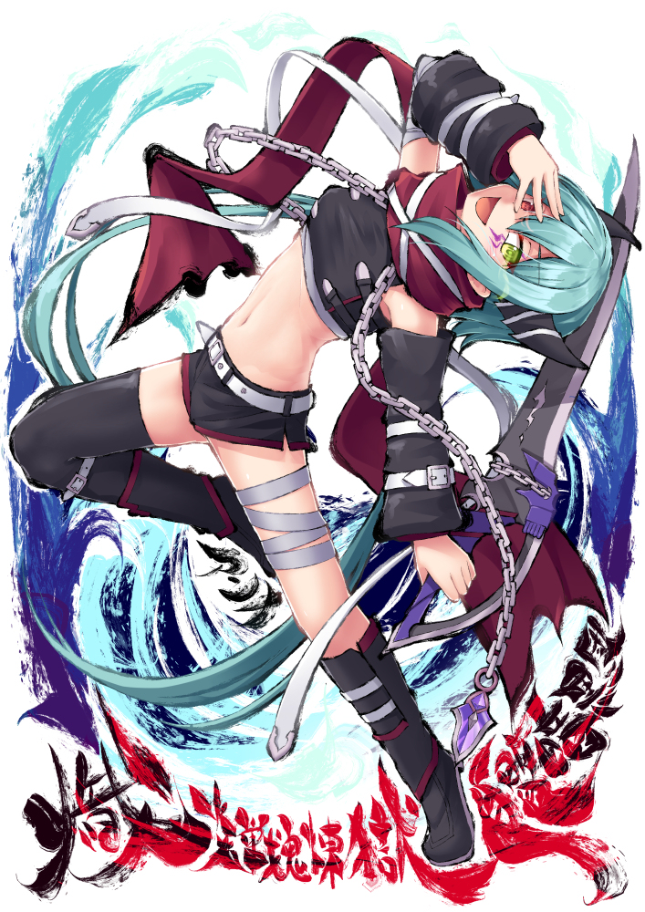 1girl anna_(princess_connect!) breasts demon_girl demon_horns green_hair horns long_hair looking_at_viewer multicolored_eyes princess_connect! small_breasts umarutsufuri