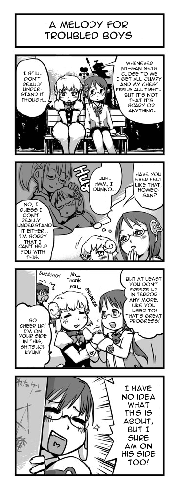 1girl 2boys comic english_text greyscale hard-translated homeko homeo imuhata_shimuro long_image longhorn monochrome multiple_boys multiple_girls os-tan shitsuji simuro tall_image third-party_edit translated xp_home-tan xphome xpmc