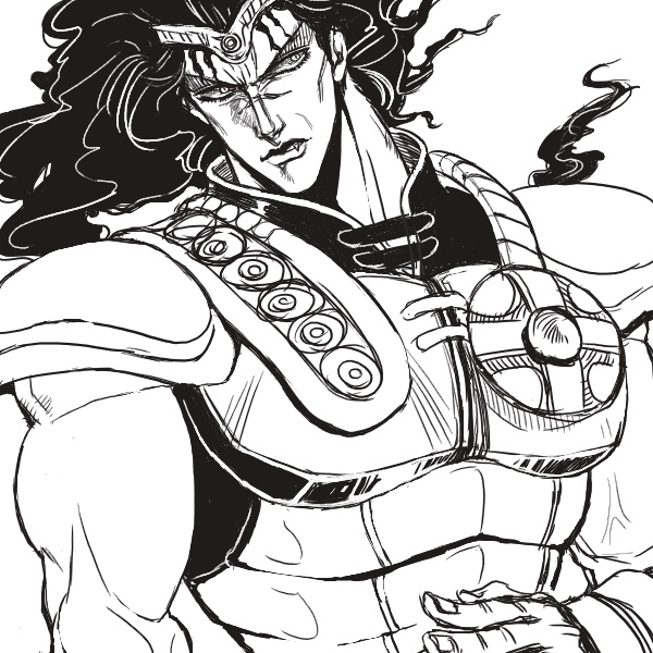 1boy armor bruford fang jojo_no_kimyou_na_bouken ka_du long_hair male_focus monochrome pauldrons shoulder_armor solo
