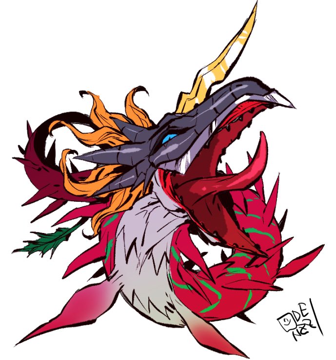 digimon digimon_(creature) dragon horns looking_at_viewer open_mouth sharp_teeth solo tail teeth waruseadramon