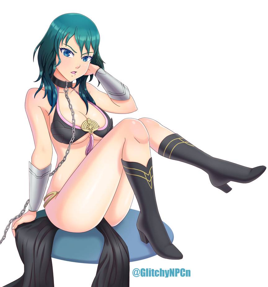 1girl @storm5958 angry aqua_hair ass bare_shoulders bikini bikini_top_only blue_eyes boots breasts cleavage female_byleth_(fire_emblem) female_focus fire_emblem fire_emblem:_three_houses itou_shizuka jake_brito jeannie_tirado knee_boots large_breasts legs long_hair looking_at_viewer medium_breasts nintendo open_mouth sitting solo swimsuit thick_thighs thighs tongue voice_actor_connection wide_hips