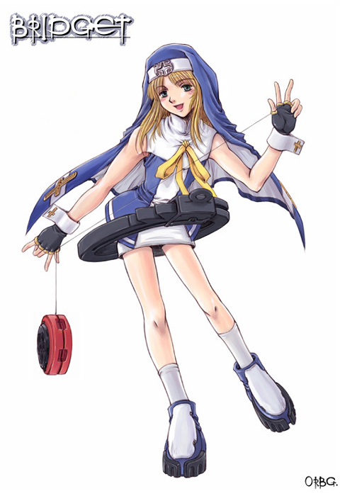 1boy androgynous ankle_socks arc_system_works bare_arms bare_shoulders black_gloves blonde_hair blue_jacket blue_shoes blue_veil bridget_(guilty_gear) buttoned_cuffs buttons character_name commentary_request contrapposto cross dress fingerless_gloves full_body gloves green_eyes guilty_gear guilty_gear_xx high_collar jacket korean_commentary latin_cross legs_apart long_hair nose nun open_mouth orebalgum platform_shoes puritan_collar shoes shorts sleeveless sleeveless_jacket socks standing standing_on_one_leg trap tree turtleneck two-sided_veil veil w watermark web_address white_dress white_shoes white_socks white_wrist_cuffs wrist_cuffs yo-yo