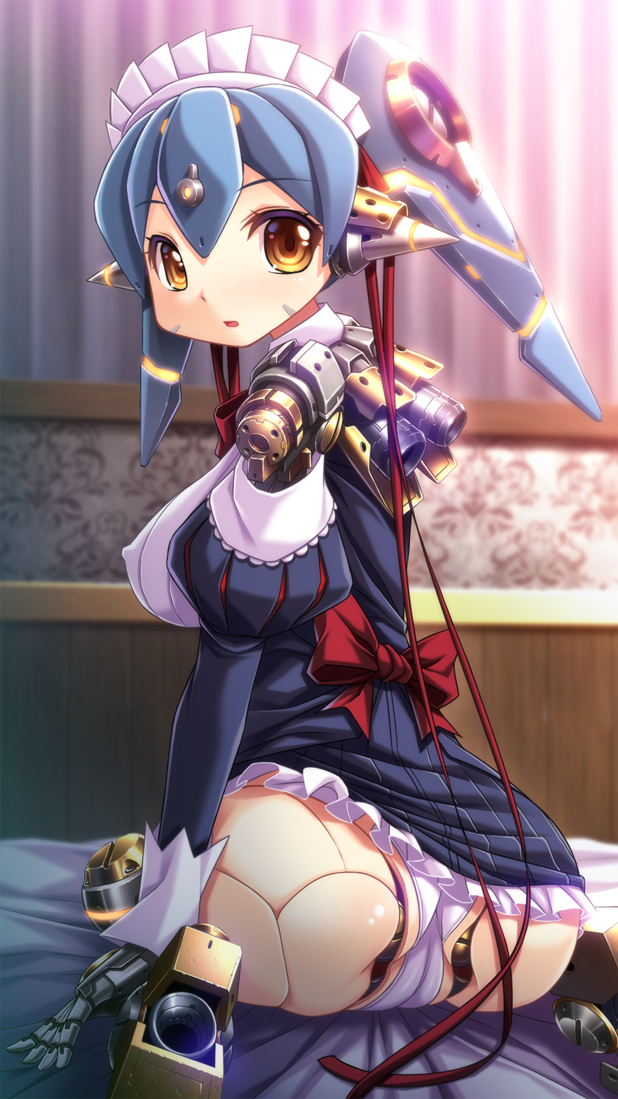 1girl android apron ass cameltoe highres joints maid maid_apron maid_headdress panties pantyshot poppi_(xenoblade) poppi_qt_(xenoblade) robot_joints shiragi solo underwear xenoblade_chronicles_(series) xenoblade_chronicles_2