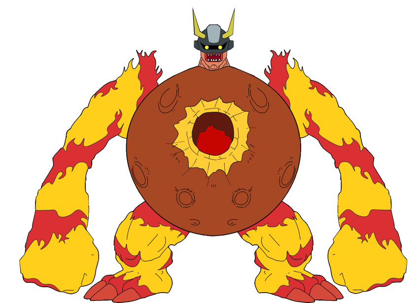 1boy absurdres ancientvolcamon digimon digimon_(creature) fire gattai_ancientvolcamon highres looking_at_viewer male_focus mask solo transparent_background volcano