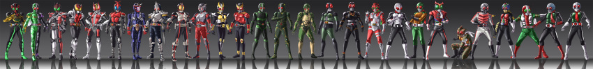 6+boys absurdres antennae belt everyone highres horns kamen_rider kamen_rider_(1st_series) kamen_rider_1 kamen_rider_2 kamen_rider_555 kamen_rider_agito kamen_rider_agito_(series) kamen_rider_amazon kamen_rider_amazon_(series) kamen_rider_black kamen_rider_black_(series) kamen_rider_black_rx kamen_rider_black_rx_(series) kamen_rider_blade kamen_rider_blade_(series) kamen_rider_dcd kamen_rider_decade kamen_rider_den-o kamen_rider_den-o_(series) kamen_rider_double kamen_rider_faiz kamen_rider_hibiki kamen_rider_hibiki_(series) kamen_rider_j kamen_rider_kabuto kamen_rider_kabuto_(series) kamen_rider_kiva kamen_rider_kiva_(series) kamen_rider_kuuga kamen_rider_kuuga_(series) kamen_rider_ooo kamen_rider_ooo_(series) kamen_rider_ryuki kamen_rider_ryuki_(series) kamen_rider_shin kamen_rider_stronger kamen_rider_stronger_(series) kamen_rider_super-1 kamen_rider_super-1_(series) kamen_rider_v3 kamen_rider_v3_(series) kamen_rider_w kamen_rider_x kamen_rider_x_(series) kamen_rider_zo kamen_rider_zx long_image male_focus multiple_boys new_kamen_rider paintedmike riderman scarf shin_kamen_rider_prologue single_horn skyrider wide_image