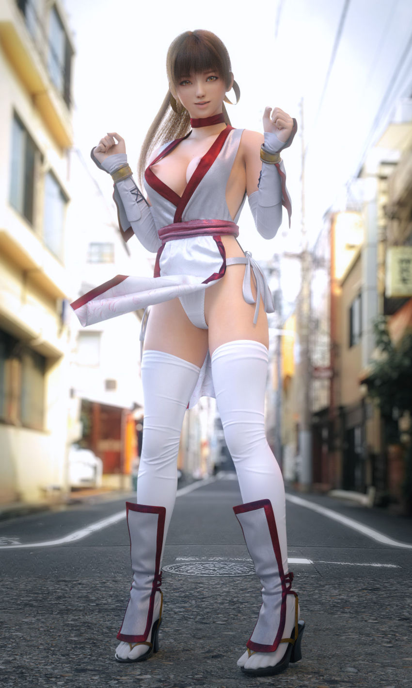 3d brown_eyes brown_hair dead_or_alive highres incise_soul japanese_clothes kasumi_(doa) ninja m-rs ninja panties tagme underwear white_panties