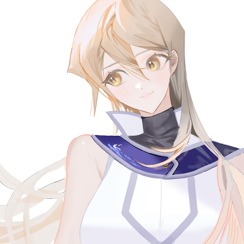 1girl bare_shoulders blonde_hair breasts highres large_breasts long_hair nly_yyy simple_background solo tenjouin_asuka upper_body vest white_background white_vest yellow_eyes yu-gi-oh! yu-gi-oh!_gx