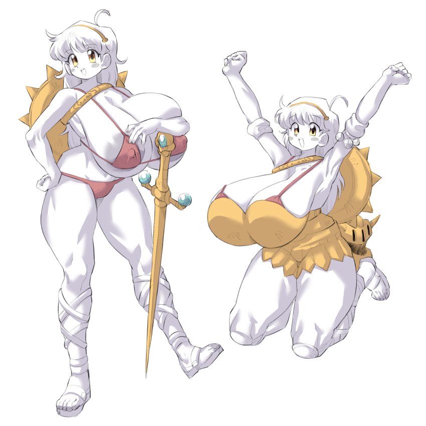 1girl absurdres areola_slip athena athena_(series) bikini blue_eyes breasts covered_erect_nipples highres huge_breasts long_hair navel open_mouth sakana888888888 shield snk swimsuit sword tiara weapon