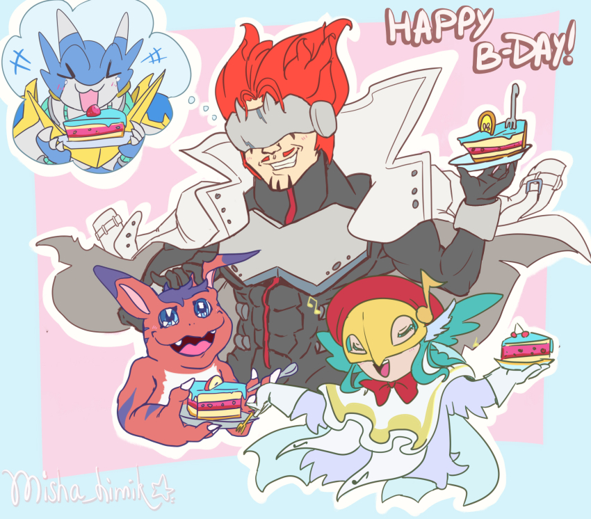 digimon digimon_(creature) elecmon fortissimo gankoomon hair_ornament hat mask musical_note musical_note_hair_ornament sirenmon ulforcev-dramon wings
