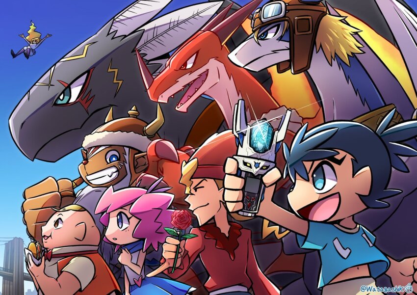 bigfoot bigfoot_(legendz) blazedragon bow bowtie dino_sparks dragon garion_(legendz) goggles goggles_on_head greedo_(legendz) griffin gryphon_(legendz) halca_hepburn hat helmet hippogriff_(fate) horns jacket legendz legendz_(creature) long_hair meg_sprinkle mike_mcfield shiron_(legendz) short_hair shuzo_matsutani twintails wingdragon wings zuou_(legendz)