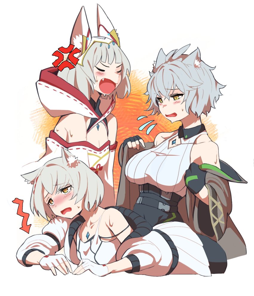 animal_ears breasts cat_ears great-grandmother_and_great-granddaughter great-great-granmother_and_great-great-granddaughter highres huge_breasts medaman mio_(xenoblade) mother_and_daughter multiple_girls na&#039;el_(xenoblade) nia_(xenoblade) off_shoulder xenoblade_chronicles_(series) xenoblade_chronicles_2 xenoblade_chronicles_3 xenoblade_chronicles_3:_future_redeemed