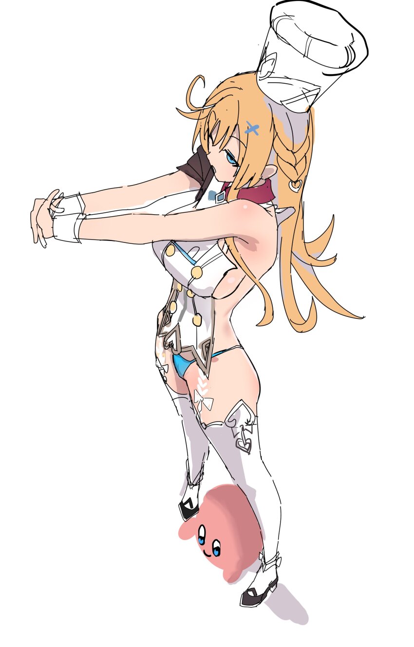 1girl absurdres character_request copyright_request highres kirby kirby_(series) nintendo one_eye_closed porroll stretching tagme wink