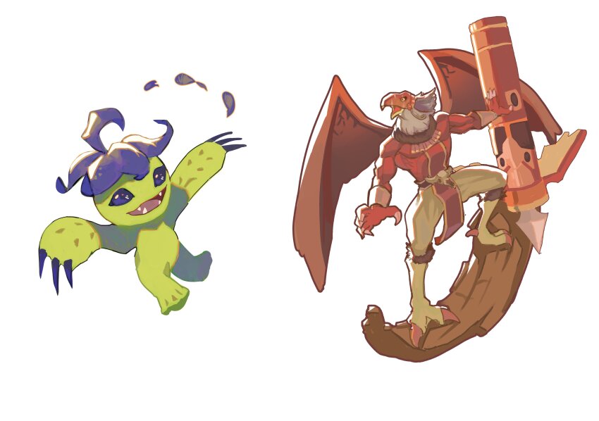 absurdres alraumon digimon digimon_(creature) feathers garudamon garudamon_x-antibody highres monster_girl petals plant_girl sharp_teeth teeth wings