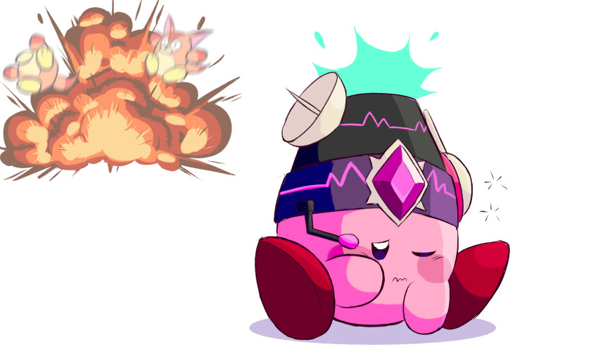 awoofy bomb_kirby closed_eyes closed_mouth commentary_request copy_ability explosion highres homing_bomb_kirby kirby kirby_(series) kirby_and_the_forgotten_land milk-box-16 nintendo sleeping squeans white_background