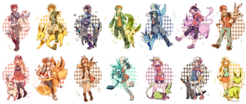 00s 10s 1990s_(style) 6+boys 6+girls alternate_color alternate_costume bad_id bad_pixiv_id bandana baseball_cap beanie bike_shorts black_eyes black_hair black_legwear blonde_hair blue_eyes blue_hair bow brendan_(pokemon) brendan_(pokemon_emerald) brown_eyes brown_hair newsboy_cap calem_(pokemon) dawn_(pokemon) denim denim_shorts double_bun eevee espeon ethan_(pokemon) eyewear_on_head flareon gen_1_pokemon gen_2_pokemon gen_4_pokemon gen_6_pokemon glaceon hair_bun hat hat_bow high_ponytail highres hilbert_(pokemon) hilda_(pokemon) holding holding_poke_ball jeans jolteon knees leaf_(pokemon) leafeon legs long_hair lucas_(pokemon) lyra_(pokemon) may_(pokemon) multiple_boys multiple_girls naru_(andante) nate_(pokemon) nintendo one_eye_closed overalls pants pleated_skirt poke_ball pokemon pokemon_(creature) pokemon_bw pokemon_bw2 pokemon_dppt pokemon_frlg pokemon_gsc pokemon_hgss pokemon_rgby pokemon_rse pokemon_xy ponytail porkpie_hat red_(pokemon) red_(pokemon_frlg) retro_artstyle rosa_(pokemon) serena_(pokemon) shiny_pokemon shoes short_hair shorts skirt smile sneakers sunglasses sylveon tail thighhighs twintails umbreon vaporeon visor_cap white_legwear wink
